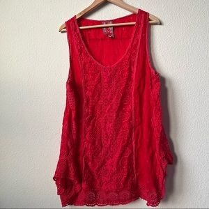 Johnny Was Red Eyelet Sleeveless Tank Blouse Size XL
